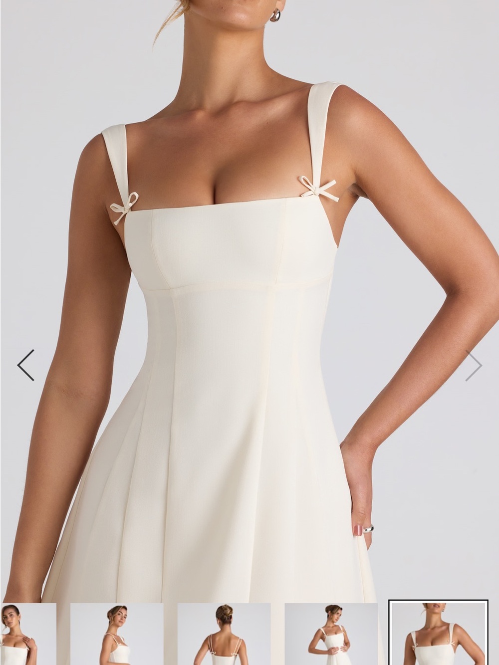 Oh Polly Cream Strapless Square-Neck Midi Dress with Bow Straps - Picture 6 of 8